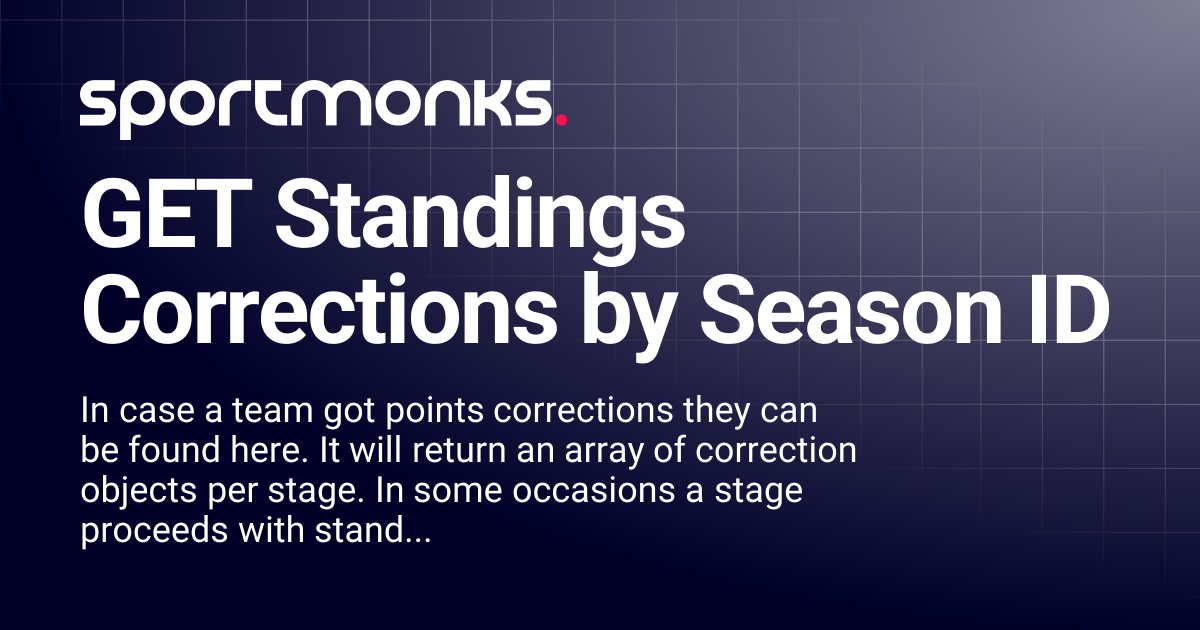 GET Standings Corrections by Season ID | API 2.0