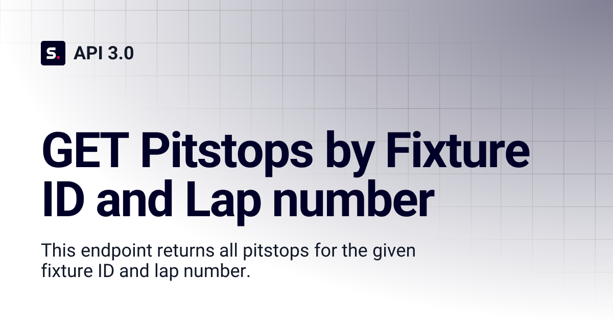 GET Pitstops by Fixture ID and Lap number | Motorsport API 3.0 | API 3.0